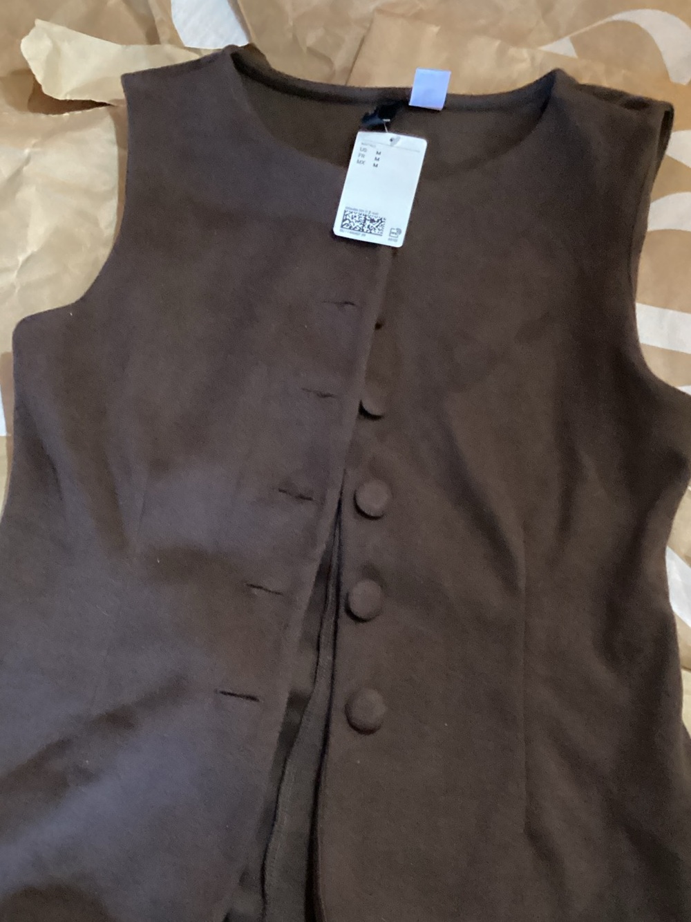 H&M Sleeveless Button-Front Vest in Dark Brown